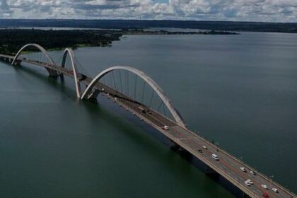 Foto aérea da Ponte Jk, um dos ícones de Brasília, assim como o Congresso Nacional