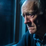 Foto de um homem velho olhando pela janela, se reporta ao texto de um homem recordando da ponte do caí, levada pela enchente