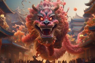 Imagem de um dragão chinês gigante, um problema para o imperador