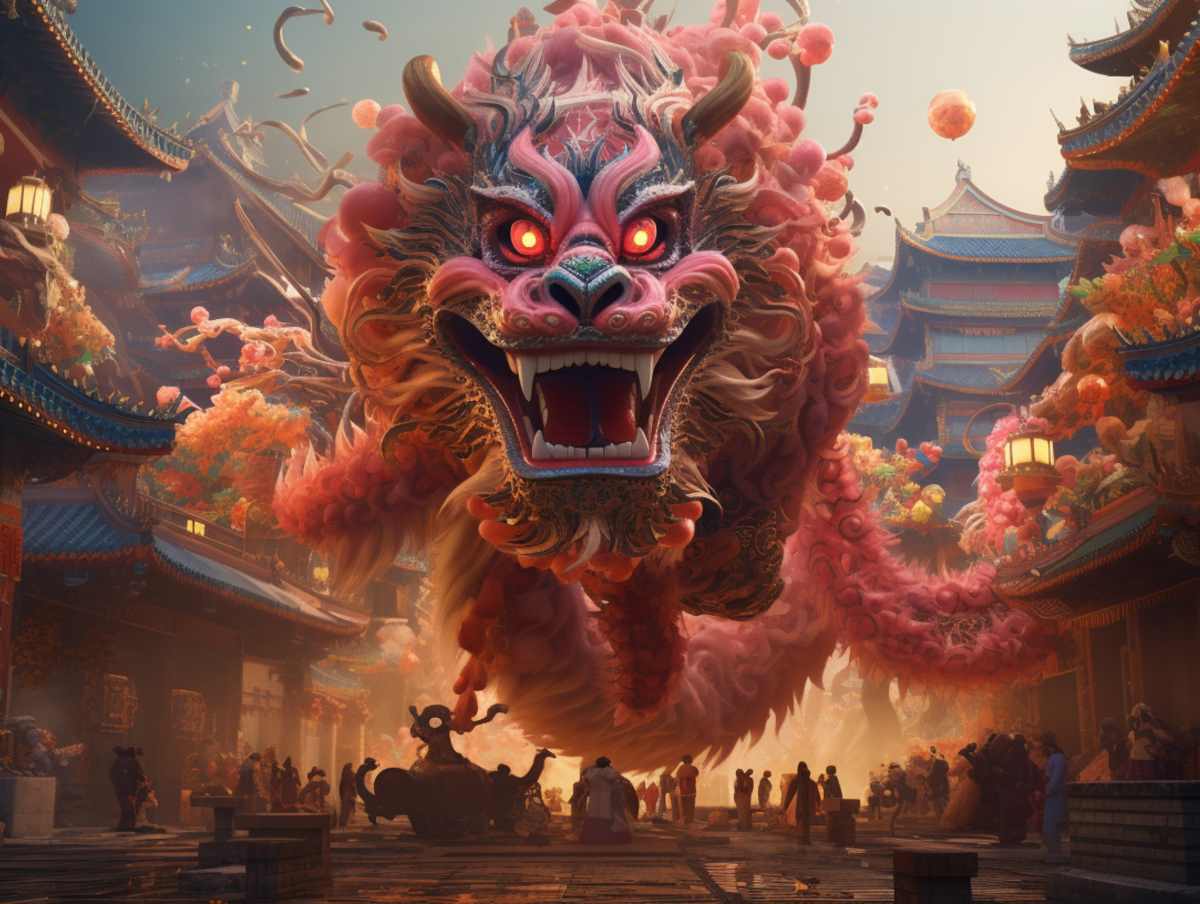 Imagem de um dragão chinês gigante, um problema para o imperador