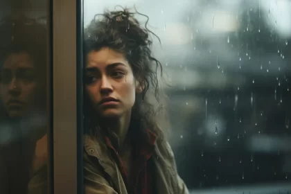 Foto de uma mulher olhando a chuva pela janela, nem sãos nem salvos.