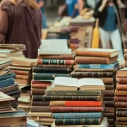 Foto de várias pilhas de livros, numa livraria. Foi numa delas que o autor encontrou uma obra sobre as formigas do colorado