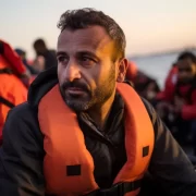 Foto mostra homens com coletes salva-vidades dentro de um barco. É a solidariedade em ação.