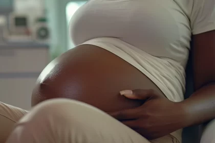 Foto da barriga de uma mulher negra grávida. A gravidez e a responsabilidade médica