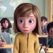 Imagem da menina Riley na sala de aula, ela é a protagonista do filme Divertida Mente