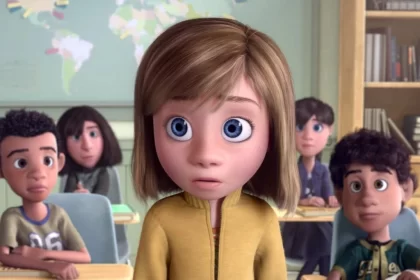 Imagem da menina Riley na sala de aula, ela é a protagonista do filme Divertida Mente