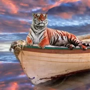 Imagem do tigre no filme As aventuras de PI, inspirado no clássico Robson Crusoe