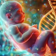 Imagem gerada por IA mostra um bebê no útero com a indicação da genética