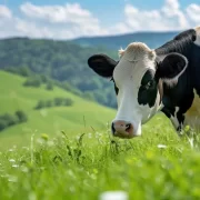 Imagem gerada por IA mostra um boi num campo verde, a agronegócio tem reflexos no meio ambiente