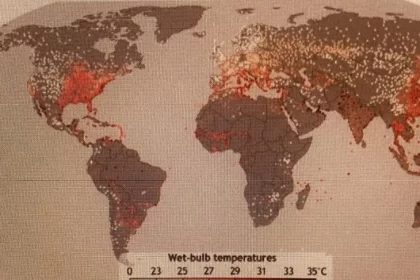 Imagem do Mapa Mundi, destacando regiões onde a temperatura pode se elevar demais