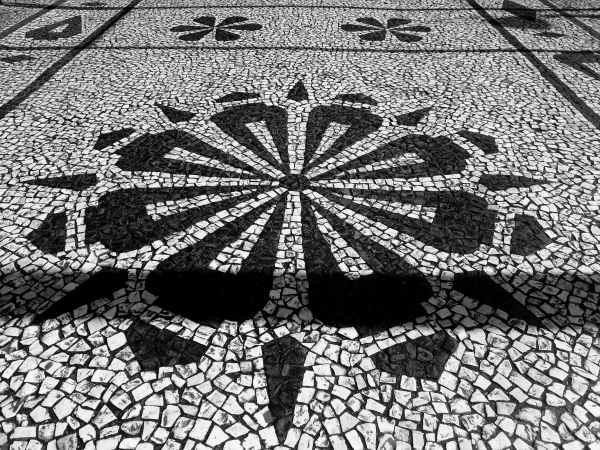 Herança do Movimento Paranista, detalhes de calçada na forma de pinhas ou pinhões, Curitiba - Paraná; Wikipédia, foto: Simplus Menegati. Calçadas