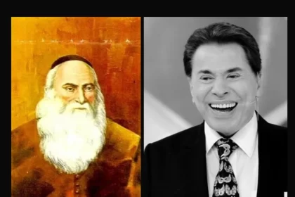 Montagem de uma foto de Sílvio Santos ao lado de Isaac Abravel, seu ancestral distante