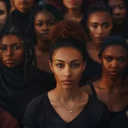 Foto com o rosto de vários mulheres jovens negras, chega de sacrifício