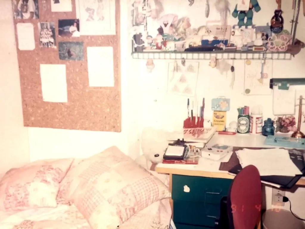 Foto do quarto da autora quando tinha 13 anos, quartos da infância