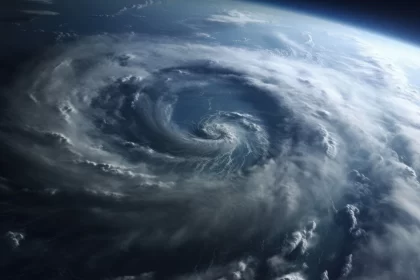 Imagem de um olho de furacão visto de cima do planeta