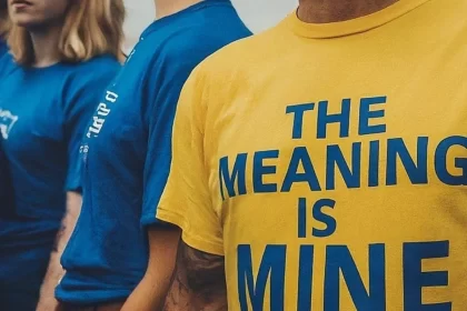 Foto mostra um jovem com frase na camiseta: O significado é meu. O autor debate a questão da memória e da linguagem