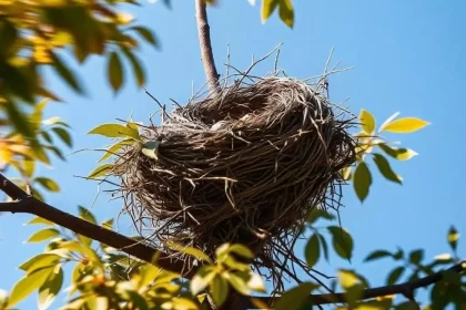 Um ninho vazio. Um casa de bem te vis está construindo na sacada do autor