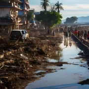 Foto da costa de uma cidade devastada por um temporal, temos a fantasia de que nada muda