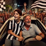 Gerada por IA, imagem mostra pai e filho comemorando a vitória do Botafogo