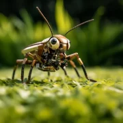 Gerada por IA, mostra um gafanhoto robô. A autora falas dos gafanhotos humanos.