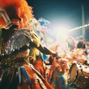 Imagem colorida de um desfile de carnaval. Autor sustenta que carnaval é o começo do ano