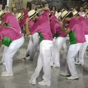 Passistas da mangueira desfilando. Autor fala que o carnaval marca o fim das férias