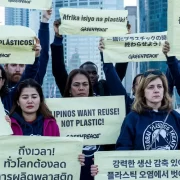 Protesto na Coreia do Sul contra a poluição plástica