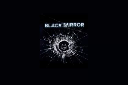 Tela preta com a logo da série Black Mirror