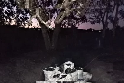 Foto noturna de uma caieira