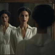 Uma mulher olha seu reflexo no espelho. autora fala no dia das mães