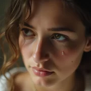 mulher jovem, dos seus olhos caem lágrimas