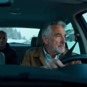 Um motorista e um passageiro num carro de Uber